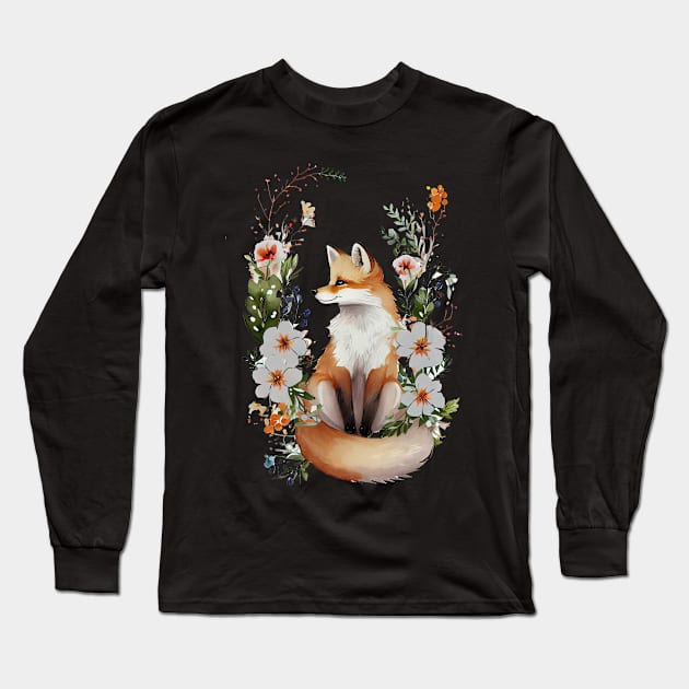 Fox Flower Long Sleeve T-Shirt by Schalag Dunay Artist